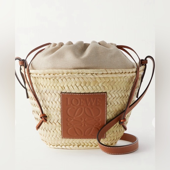 Loewe Paula's Ibiza leather-trimmed raffia bucket bag. Gently Used $690 - Picture 1 of 13